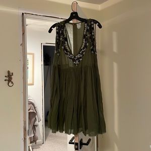 Free people green dress with slip included